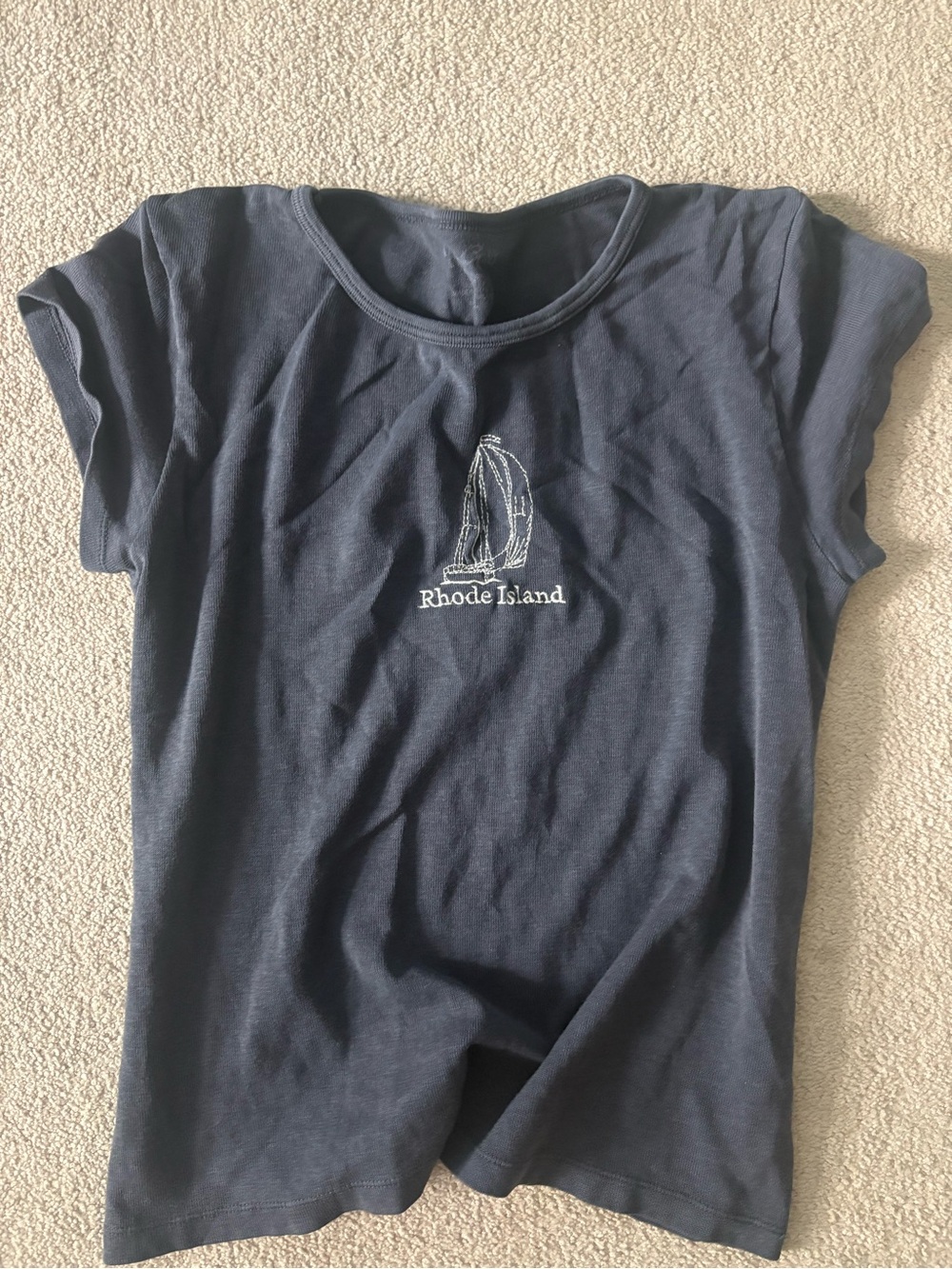 Brandy Melville John galt embroidered Rhode Island sail boat baby tee